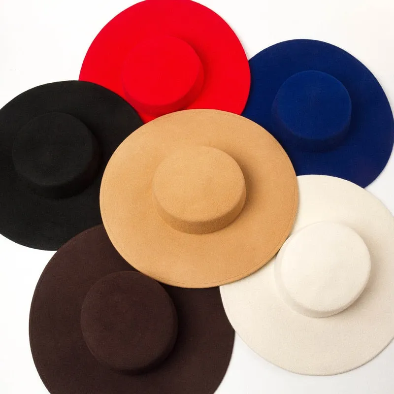 Flat Top Big Brim Woolen Catwalk Hat