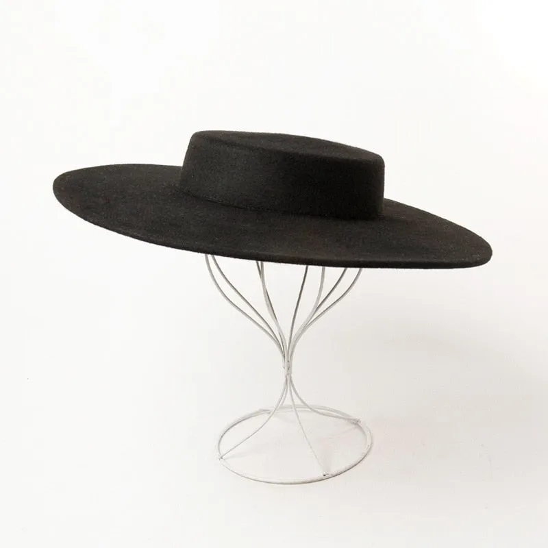 Flat Top Big Brim Woolen Catwalk Hat