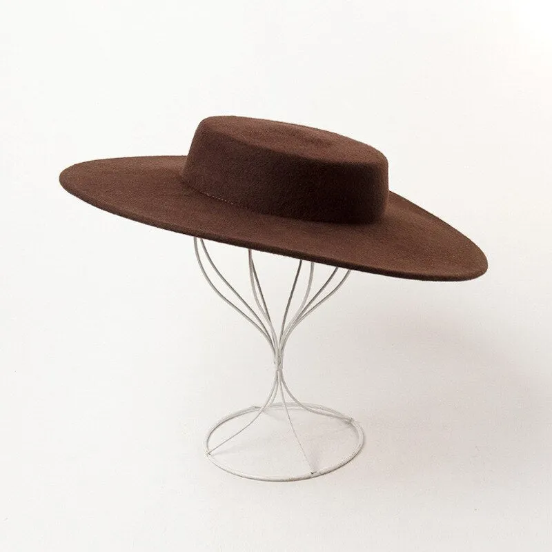 Flat Top Big Brim Woolen Catwalk Hat