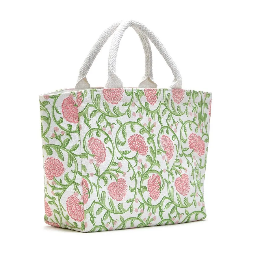 Floral Block Print Thermal Lunch Tote Bag