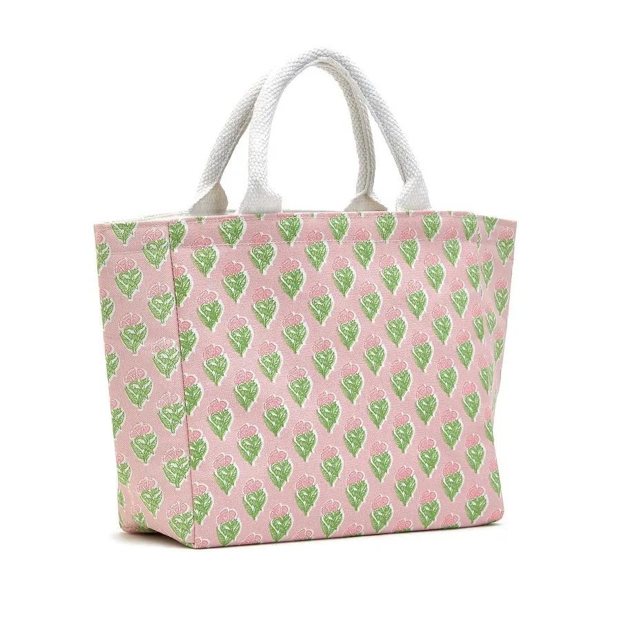 Floral Block Print Thermal Lunch Tote Bag