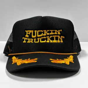Fn Truckin’ Vintage Black Gold Leaf Mesh Trucker Snapback Hat Cap Custom Embroidery