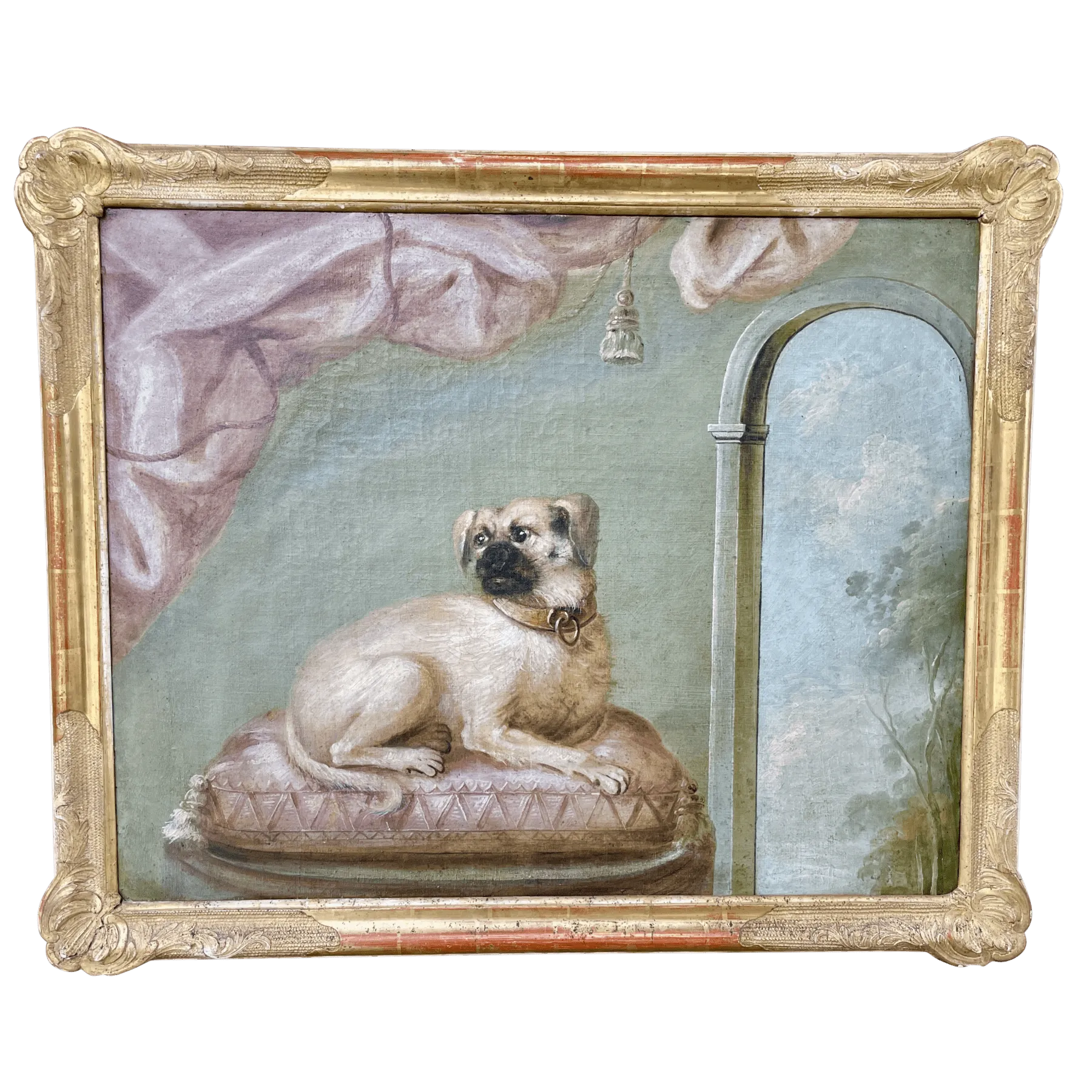 French School 18th Century Pug Oil on Canvas