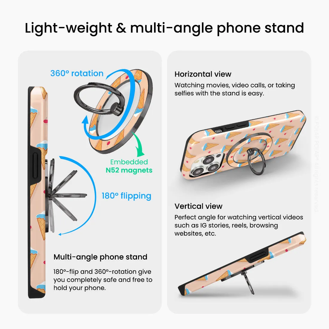 Fujisan Peach Ice Cream - Black MagSafe Phone Grip and Ring Holder Stand