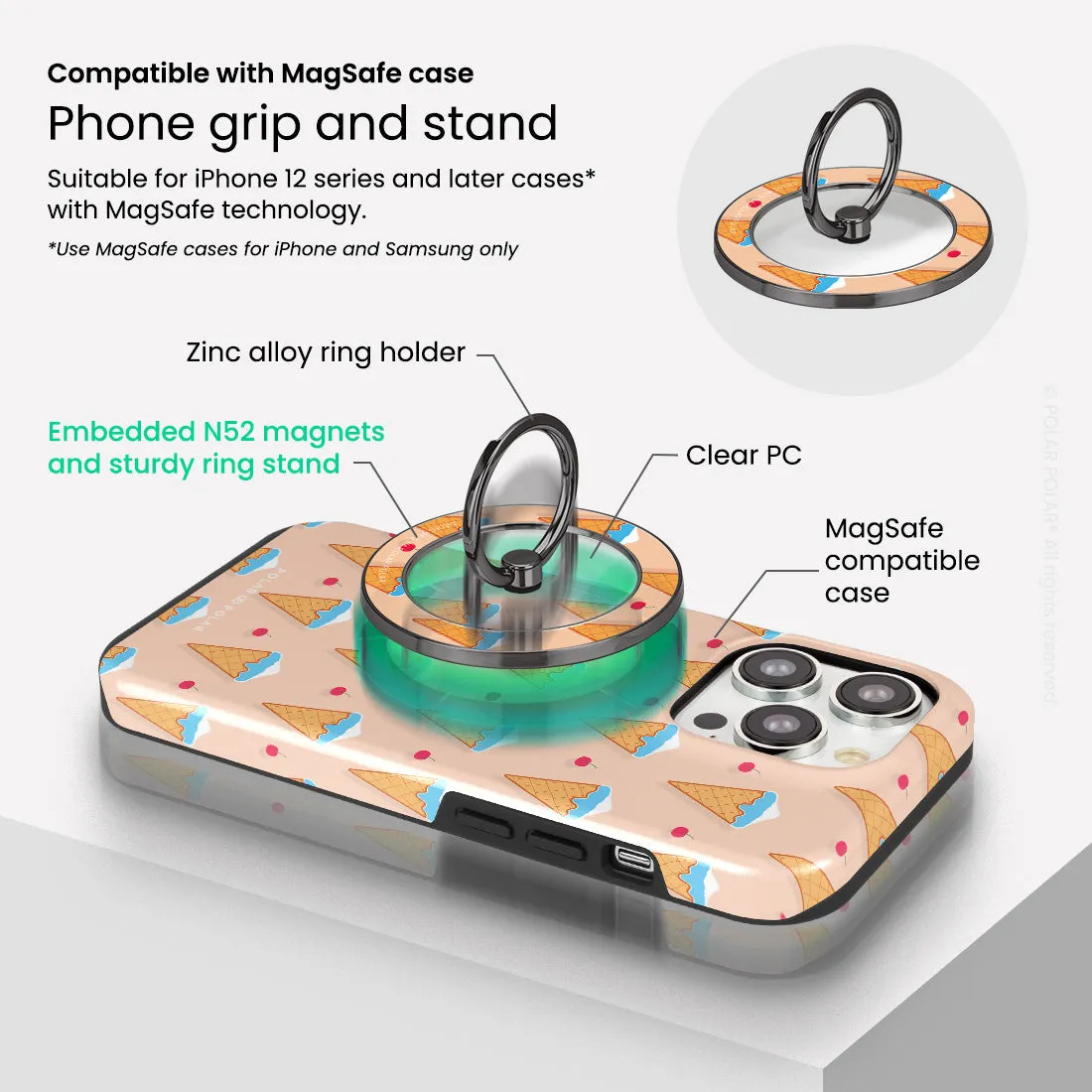 Fujisan Peach Ice Cream - Black MagSafe Phone Grip and Ring Holder Stand