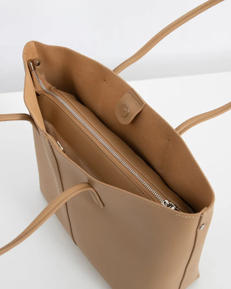 Genuine Leather Compartment Handbag Shopper Tote