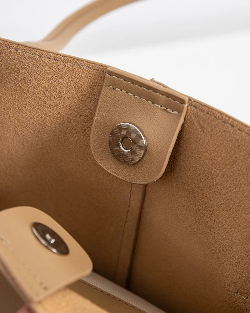 Genuine Leather Compartment Handbag Shopper Tote