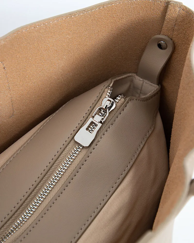 Genuine Leather Compartment Handbag Shopper Tote