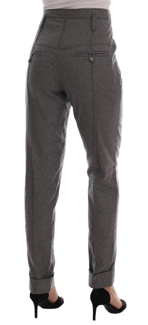 Gray Wool Straight Stretch Pants