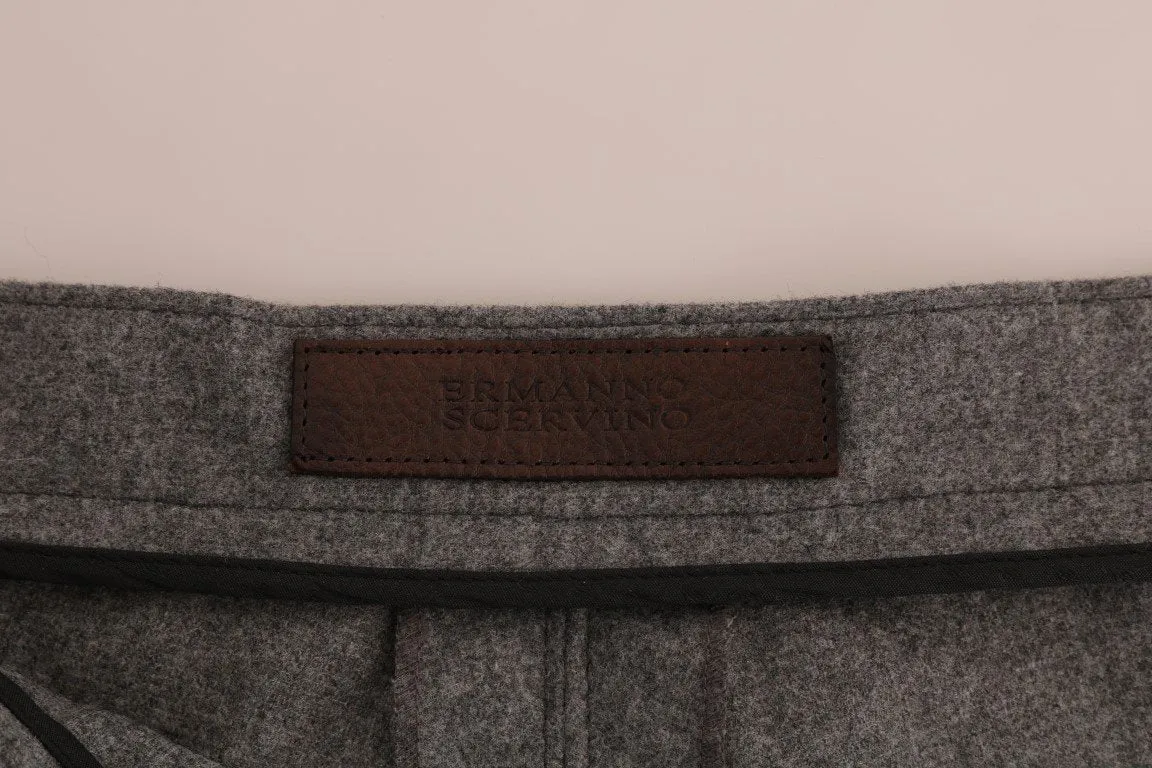 Gray Wool Straight Stretch Pants
