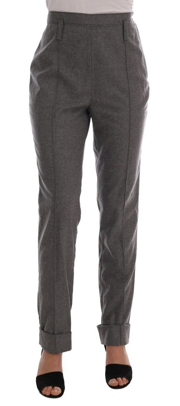 Gray Wool Straight Stretch Pants