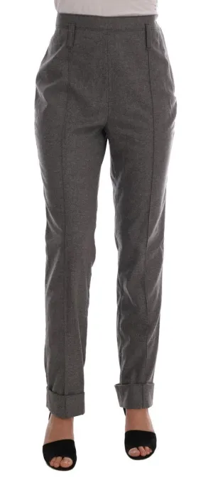 Gray Wool Straight Stretch Pants
