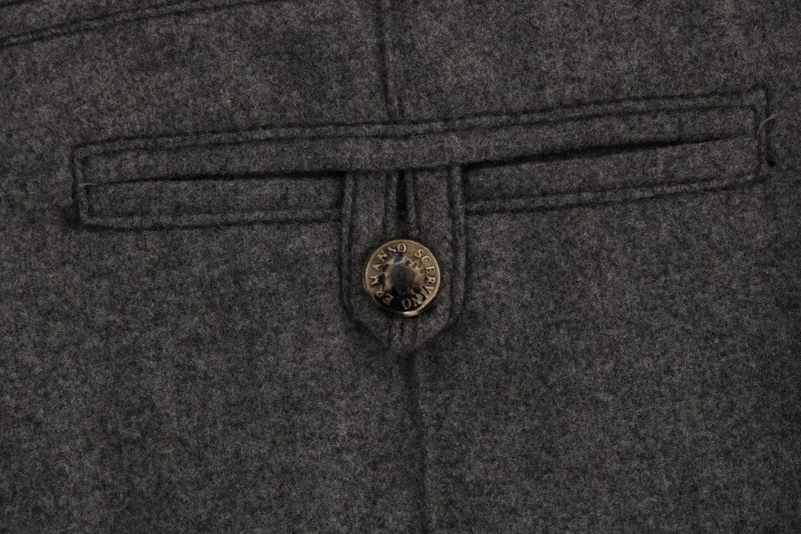 Gray Wool Straight Stretch Pants