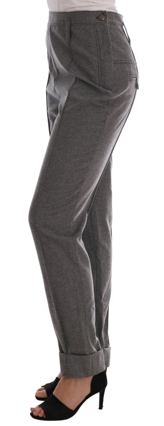 Gray Wool Straight Stretch Pants