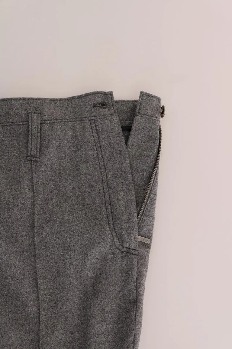 Gray Wool Straight Stretch Pants