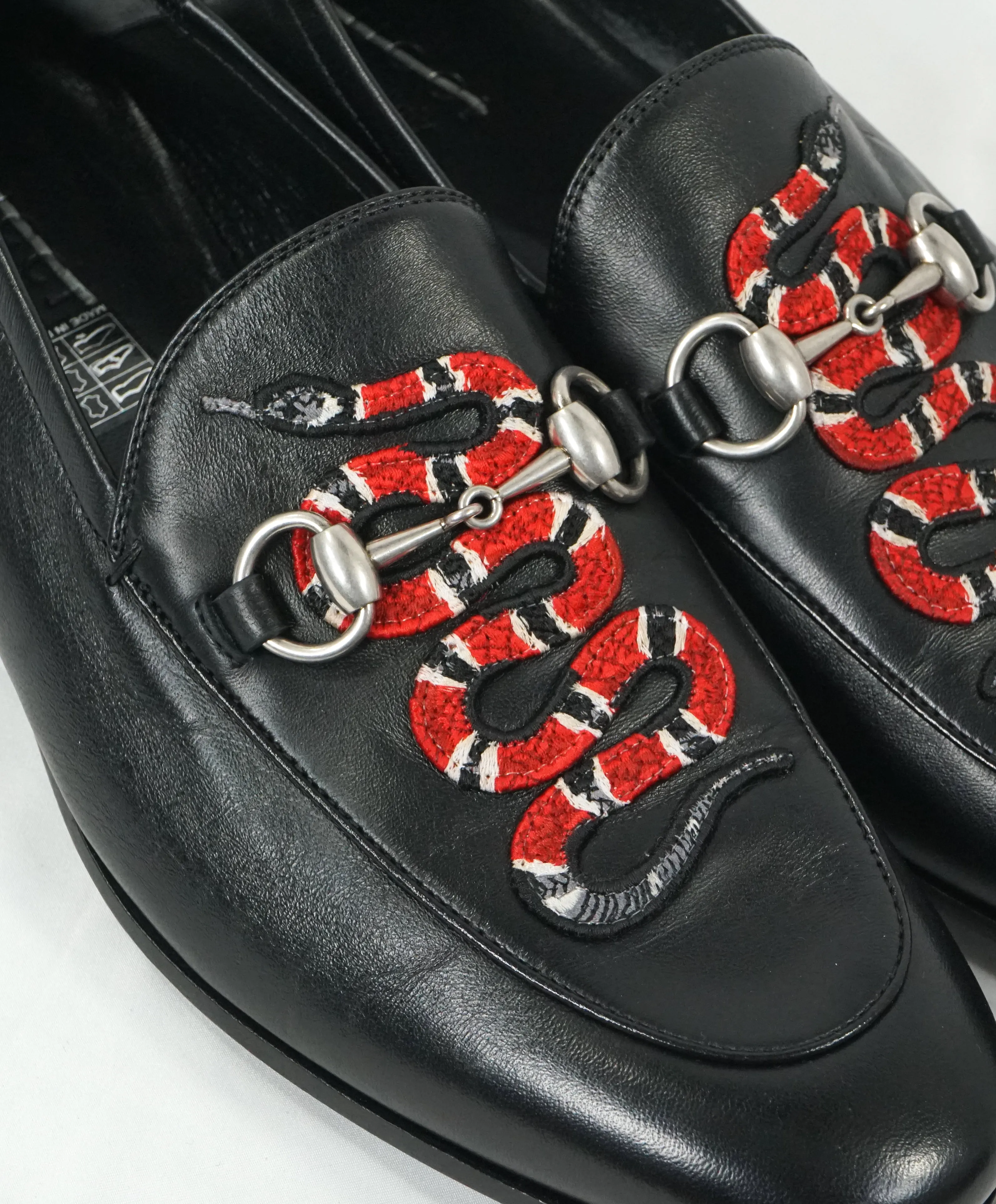 GUCCI -"Brixton" King Snake Horse-Bit Loafers Convertible Back Gold/Black - 10 US