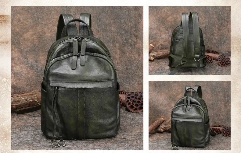 Handmade Black Gray Leather Backpack Bag Womens Best School Rucksack Ladies Leather Backpack Purses