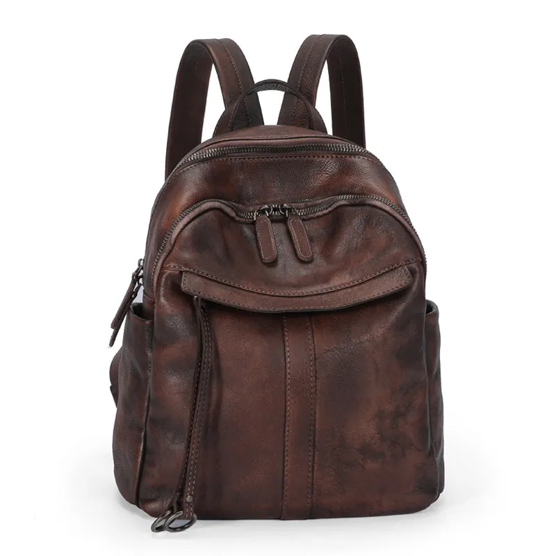 Handmade Black Gray Leather Backpack Bag Womens Best School Rucksack Ladies Leather Backpack Purses