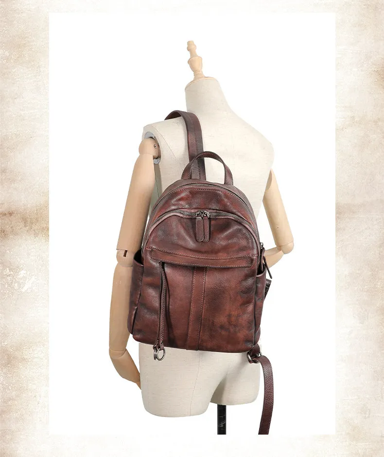 Handmade Black Gray Leather Backpack Bag Womens Best School Rucksack Ladies Leather Backpack Purses