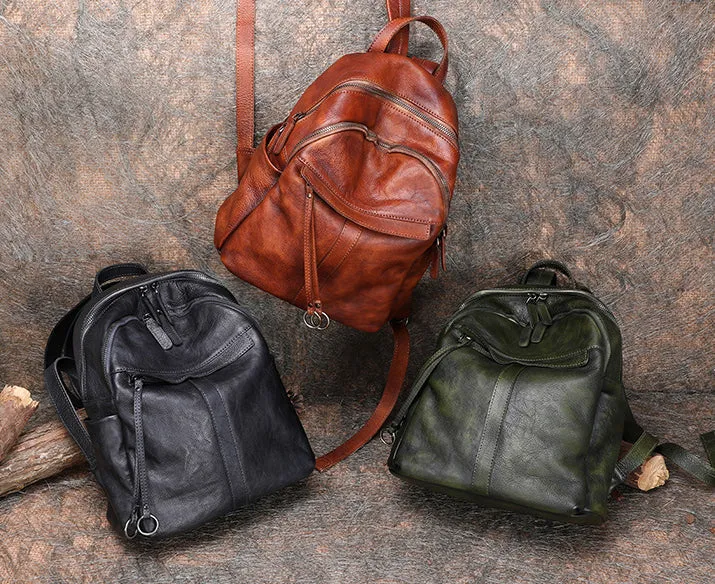 Handmade Black Gray Leather Backpack Bag Womens Best School Rucksack Ladies Leather Backpack Purses