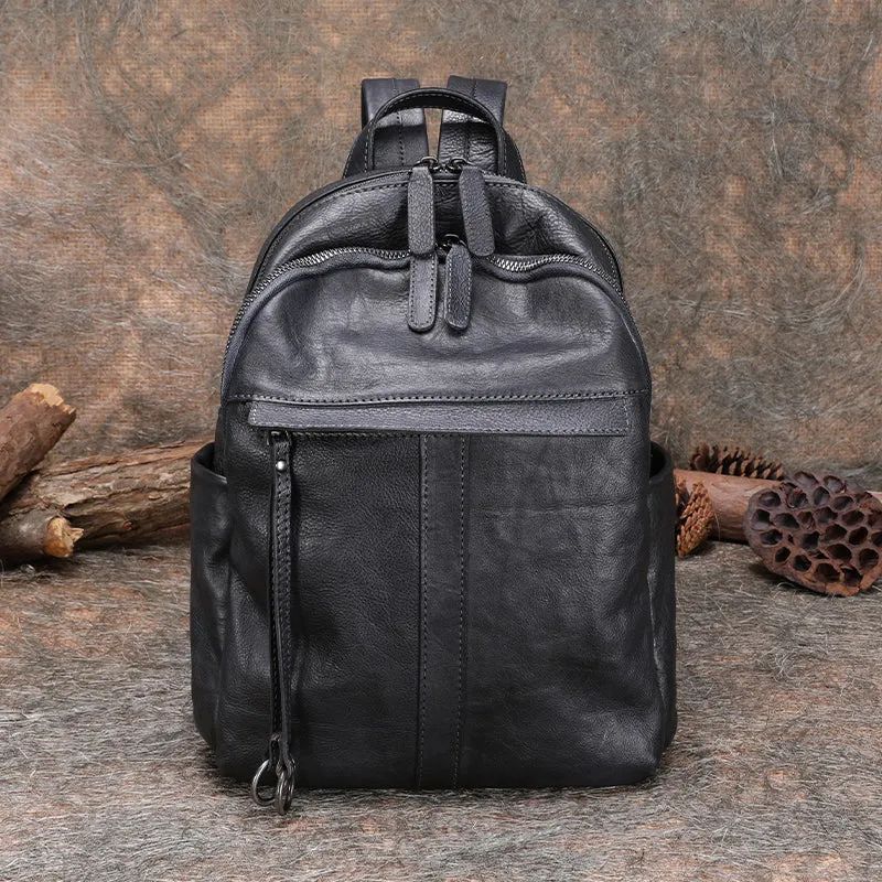 Handmade Black Gray Leather Backpack Bag Womens Best School Rucksack Ladies Leather Backpack Purses
