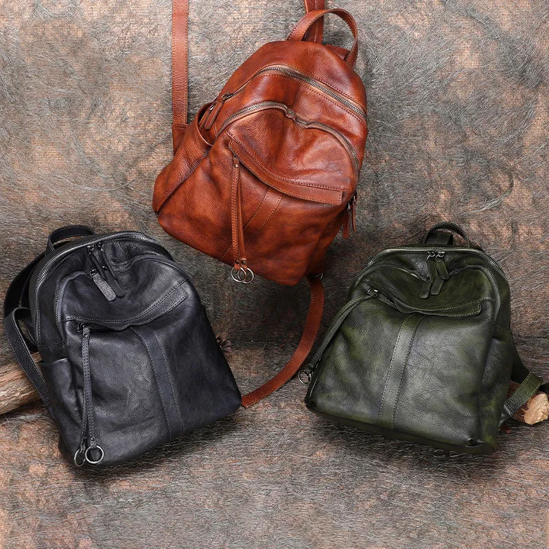 Handmade Black Gray Leather Backpack Bag Womens Best School Rucksack Ladies Leather Backpack Purses