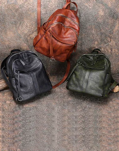 Handmade Black Gray Leather Backpack Bag Womens Best School Rucksack Ladies Leather Backpack Purses