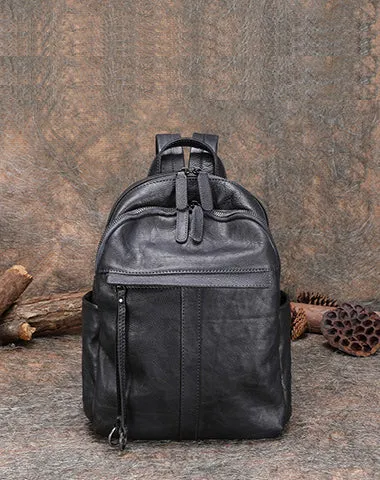 Handmade Black Gray Leather Backpack Bag Womens Best School Rucksack Ladies Leather Backpack Purses