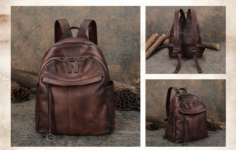 Handmade Black Gray Leather Backpack Bag Womens Best School Rucksack Ladies Leather Backpack Purses
