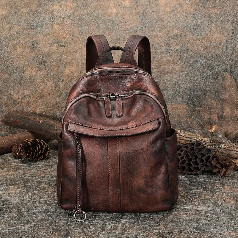 Handmade Black Gray Leather Backpack Bag Womens Best School Rucksack Ladies Leather Backpack Purses