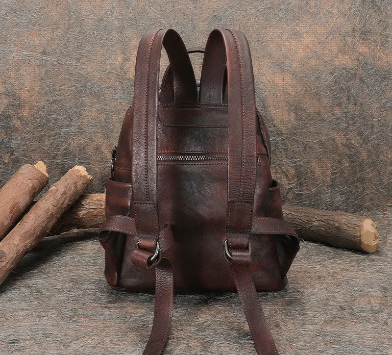 Handmade Black Gray Leather Backpack Bag Womens Best School Rucksack Ladies Leather Backpack Purses