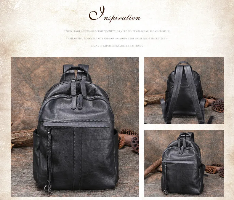 Handmade Black Gray Leather Backpack Bag Womens Best School Rucksack Ladies Leather Backpack Purses