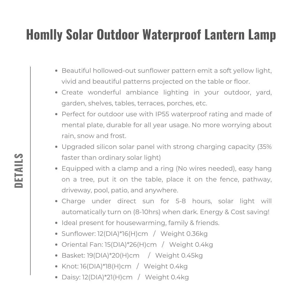 Homlly Solar Outdoor Waterproof Lantern Lamp