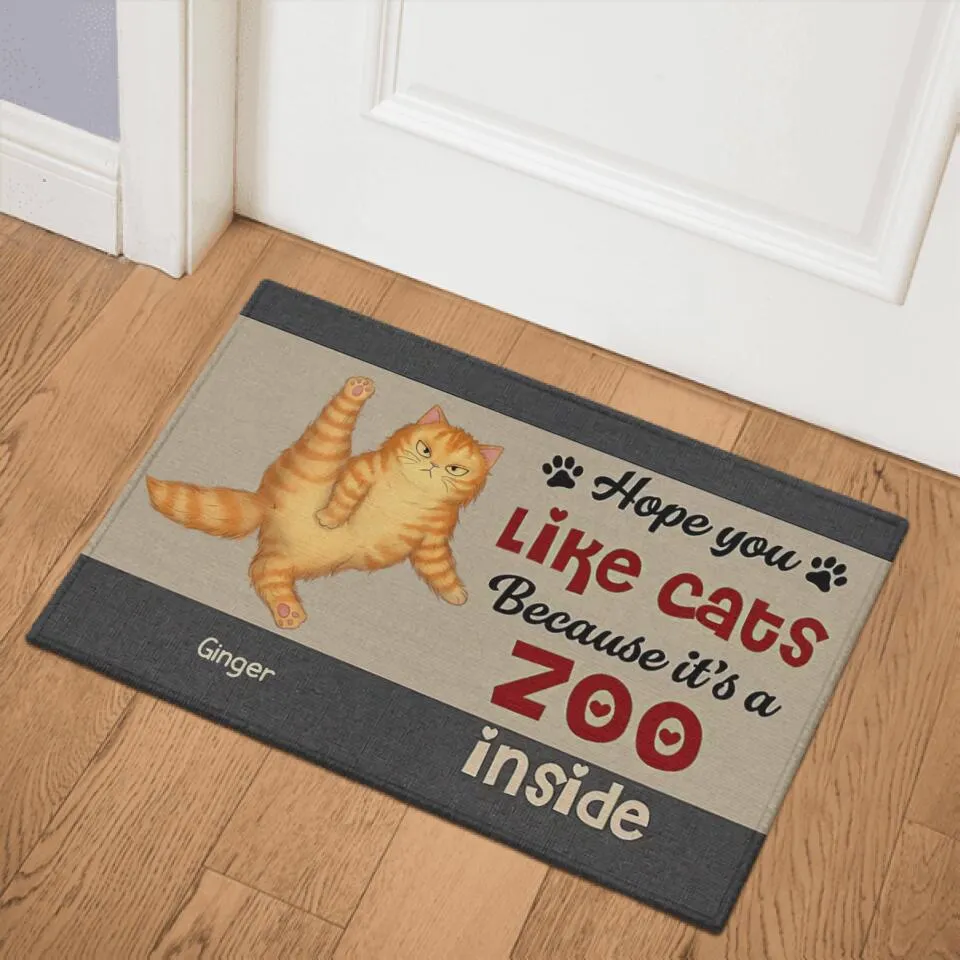 Hope You Like Cats It's A Zoo Inside Personalized Doormat