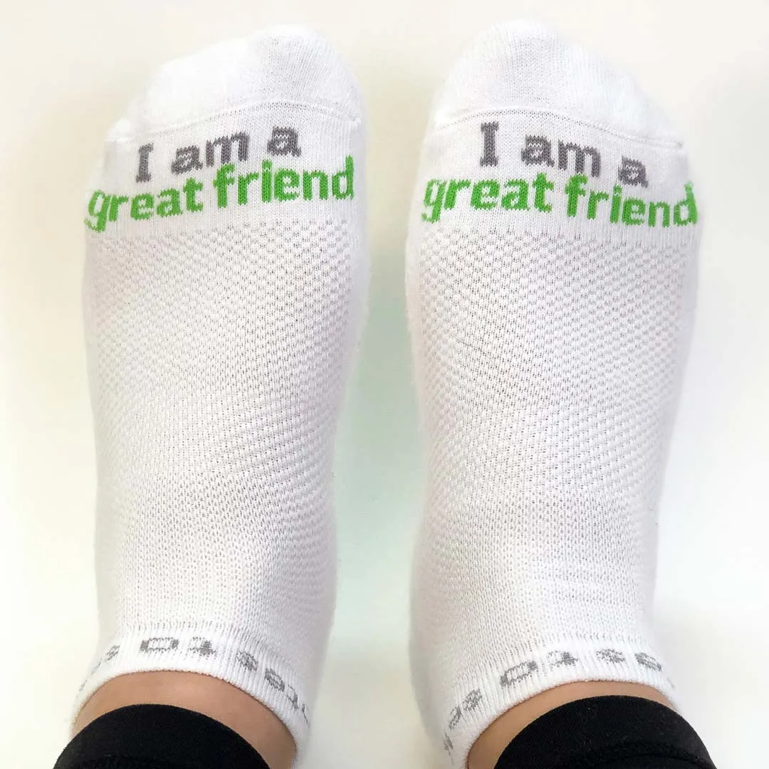 I am a great friend® white low-cut socks