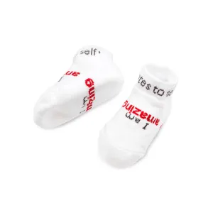 I am amazing® white baby socks with red words (3-12 mo)
