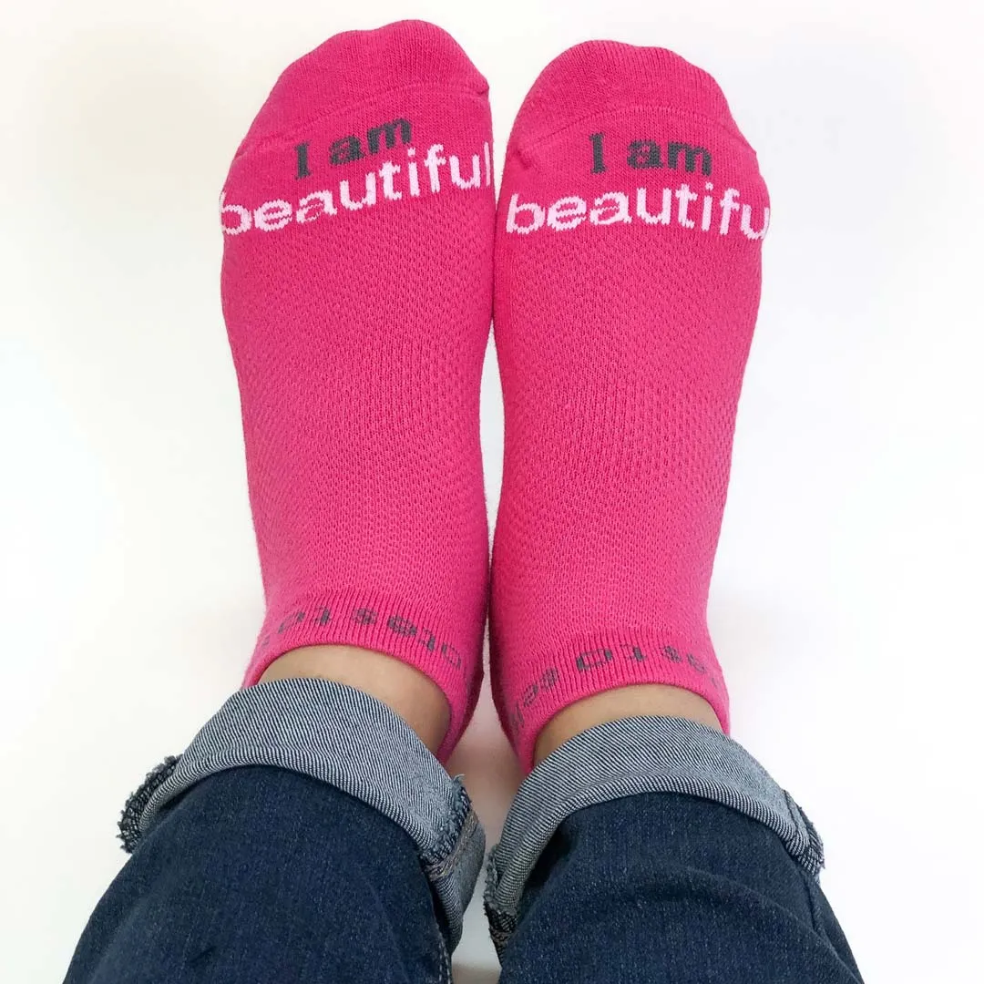 I am beautiful - bridesmaid bright pink low-cut socks