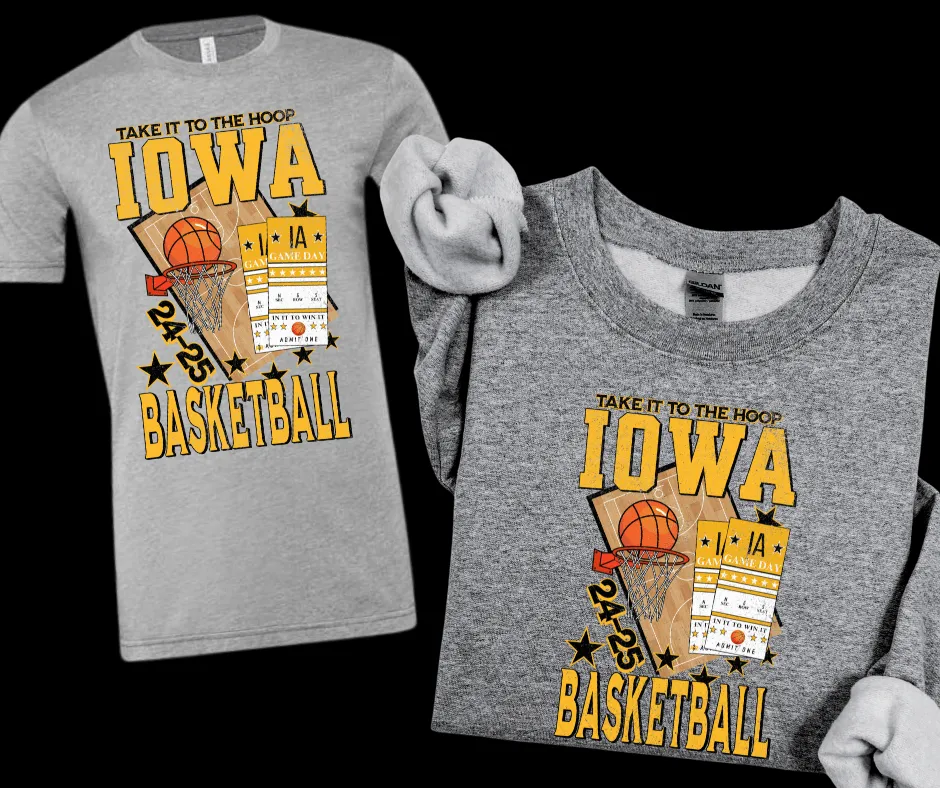 IOWA (BLACK & GOLD) Basketball Tickets GREY Tee or Sweatshirt