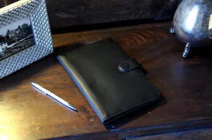 Italian Leather Padfolio Writing Journal w/Tablet Sleeve - Onyx Black