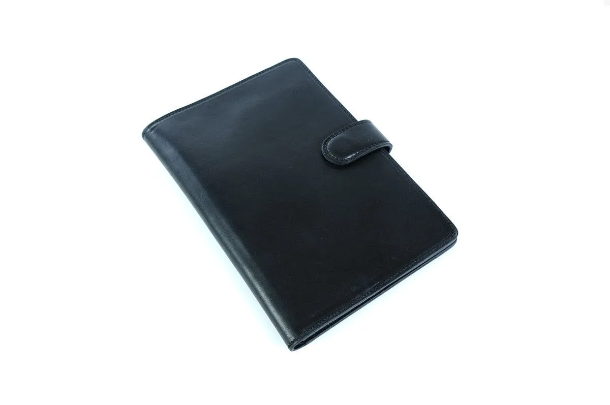 Italian Leather Padfolio Writing Journal w/Tablet Sleeve - Onyx Black