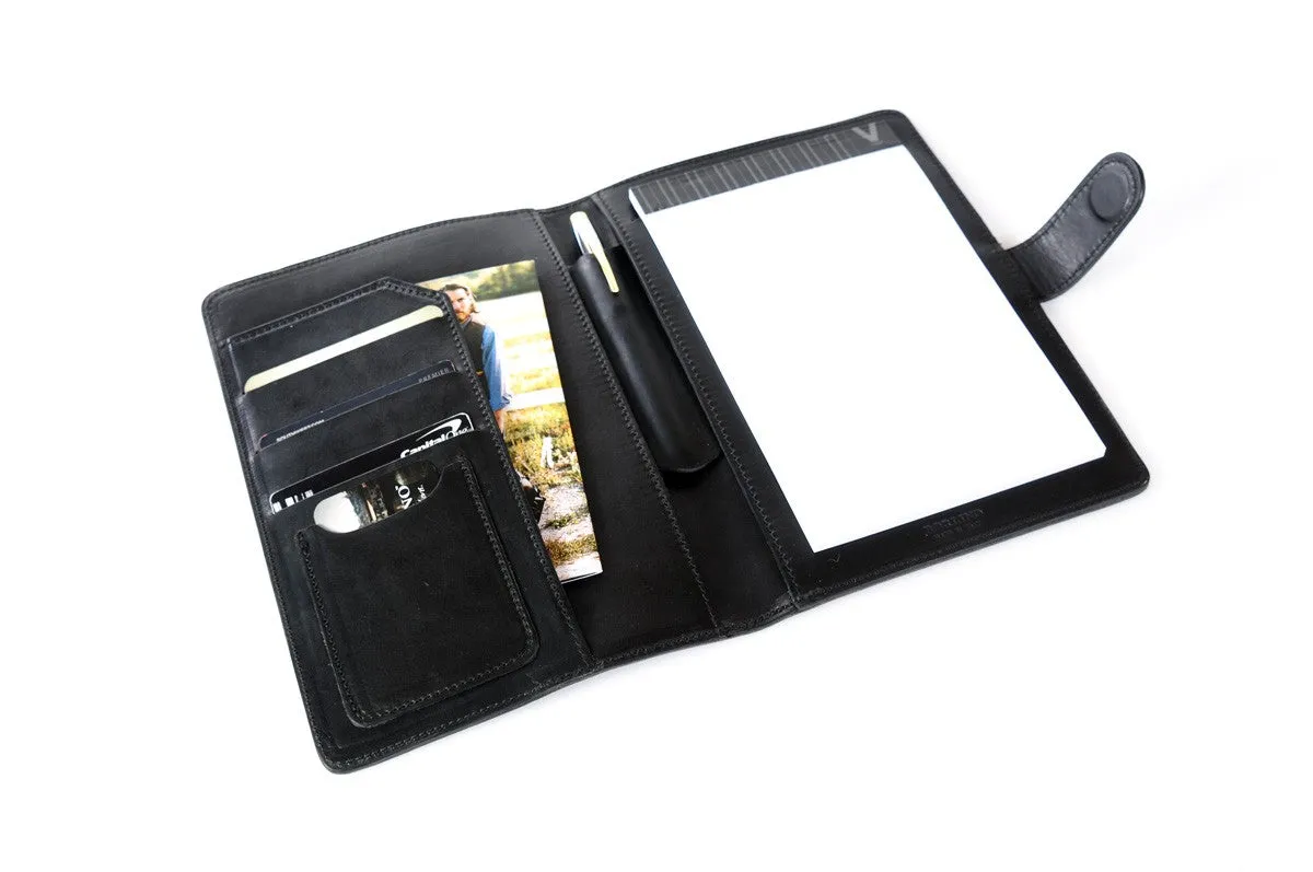 Italian Leather Padfolio Writing Journal w/Tablet Sleeve - Onyx Black