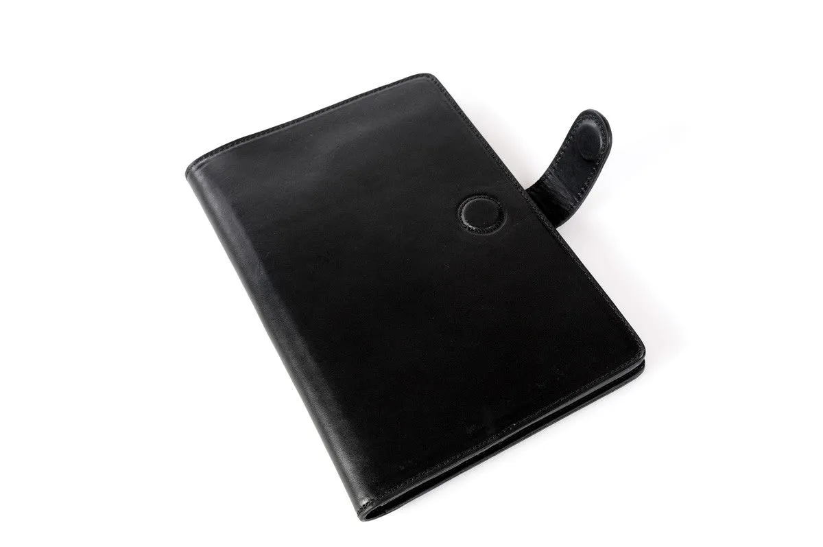Italian Leather Padfolio Writing Journal w/Tablet Sleeve - Onyx Black