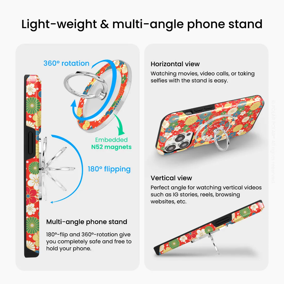 Japan Blossoms - Silver MagSafe Phone Grip and Ring Holder Stand