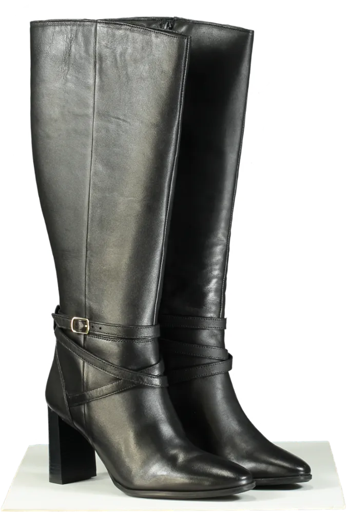 Karen Millen Black Leather Heeled Buckle Detail Knee High Boots UK 7