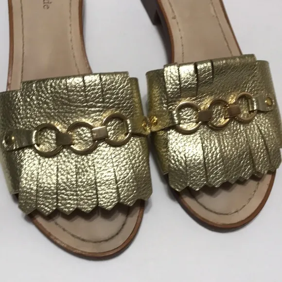 KATE SPADE BRIE KILKIE GOLD METALLIC LEATHER SANDALS SZ 8.5M