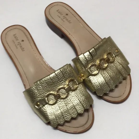 KATE SPADE BRIE KILKIE GOLD METALLIC LEATHER SANDALS SZ 8.5M