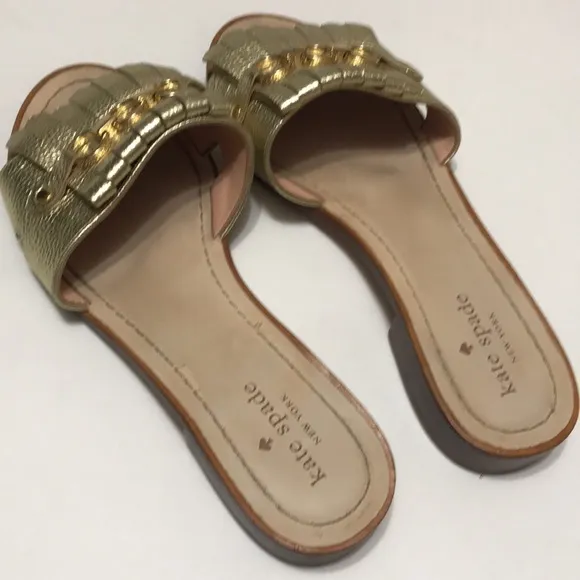 KATE SPADE BRIE KILKIE GOLD METALLIC LEATHER SANDALS SZ 8.5M