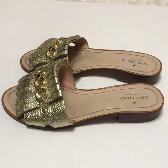 KATE SPADE BRIE KILKIE GOLD METALLIC LEATHER SANDALS SZ 8.5M