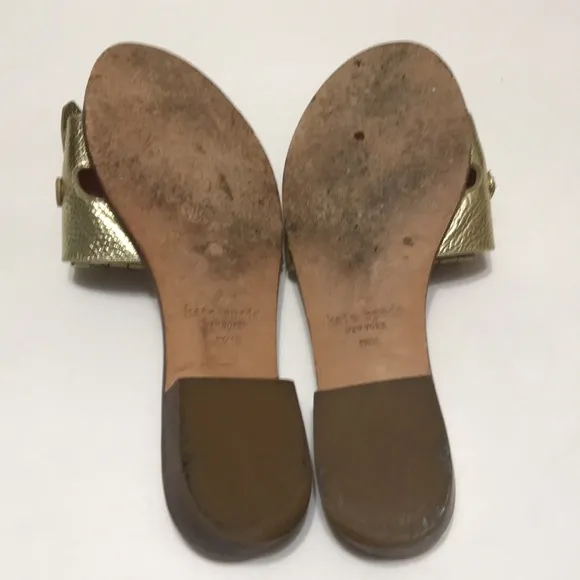 KATE SPADE BRIE KILKIE GOLD METALLIC LEATHER SANDALS SZ 8.5M