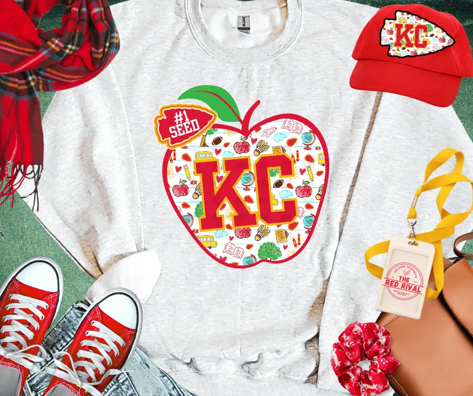 KC Apple School Icons WITH text in arrowhead Ash Sweatshirt or Tee
